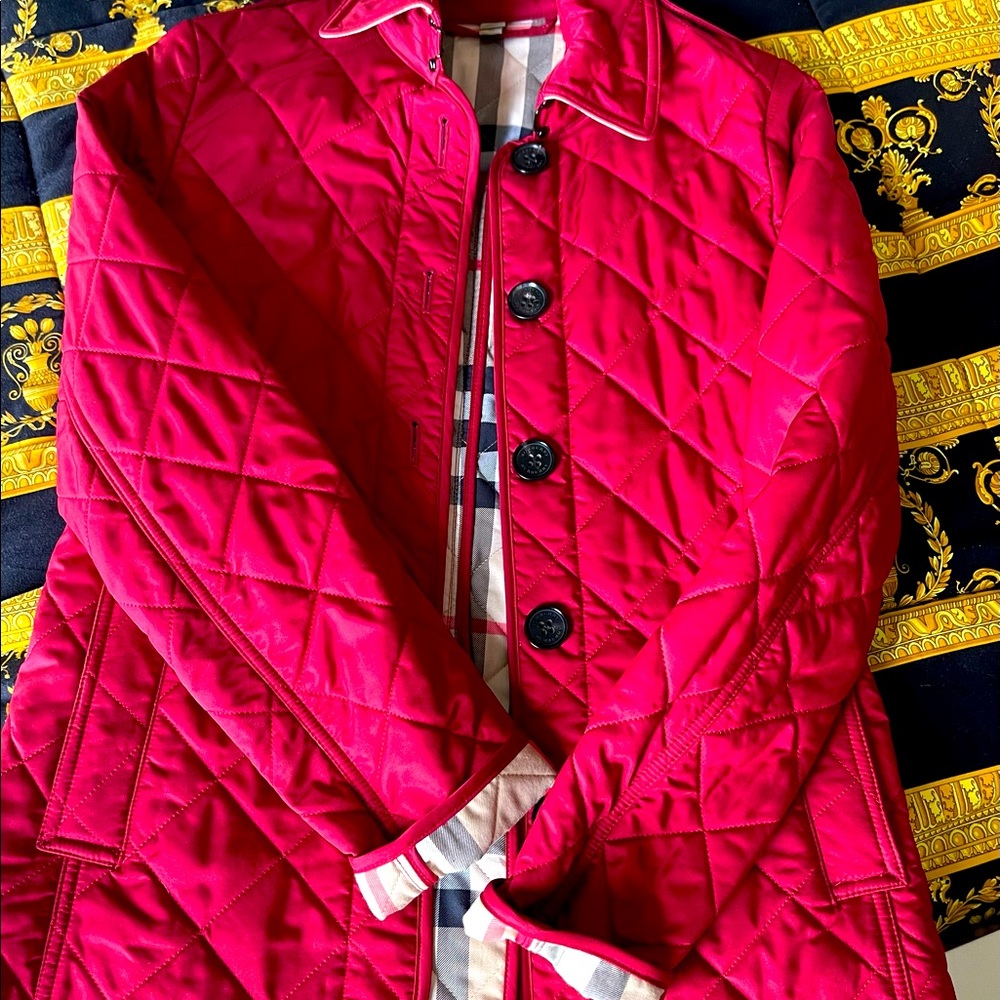 100% Authentic Red quilted Burberry jacket XS